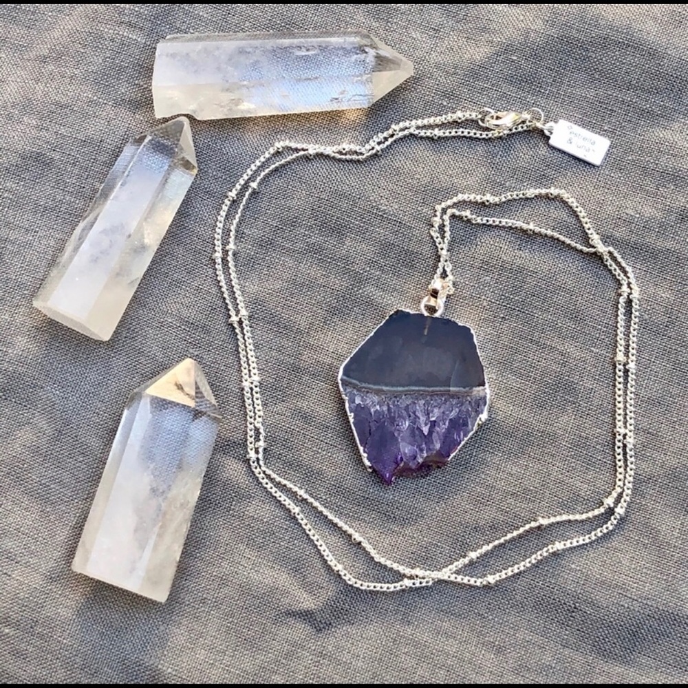 ‼️NEW RAW Amethyst Silver boho necklace